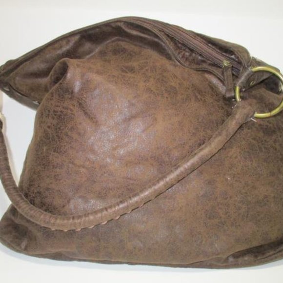 *Unbranded Brown Crinkle Rope Handle Rust Suede Tote - Picture 2 of 9